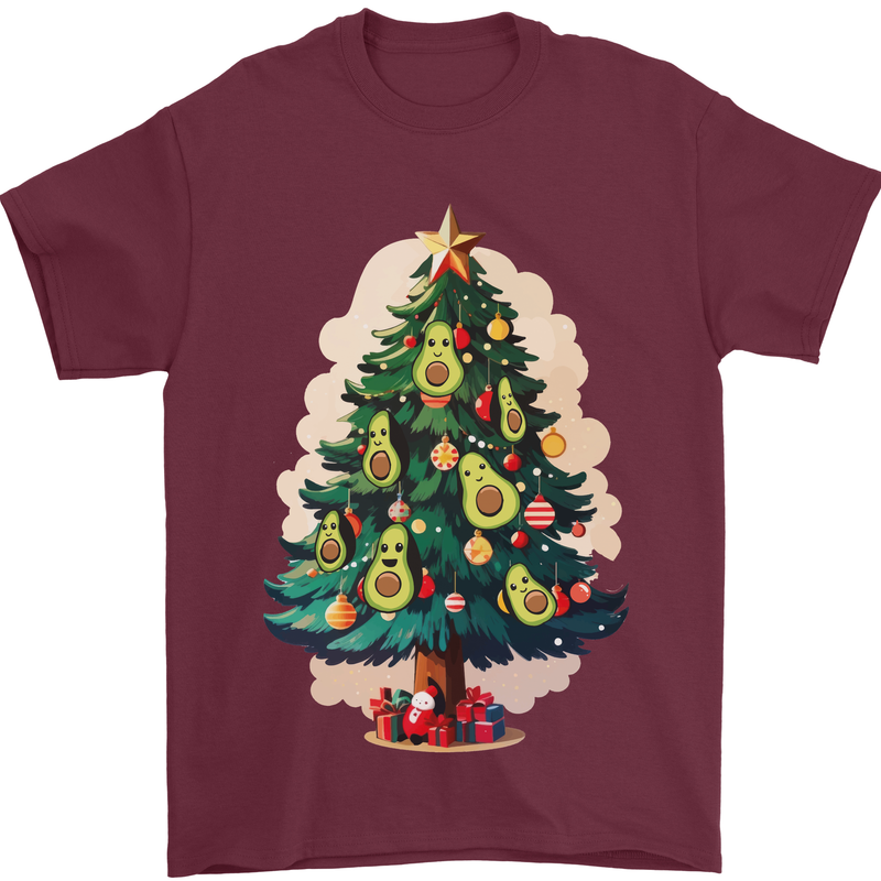 Avocado Christmas Tree Xmas Mens T-Shirt 100% Cotton Maroon