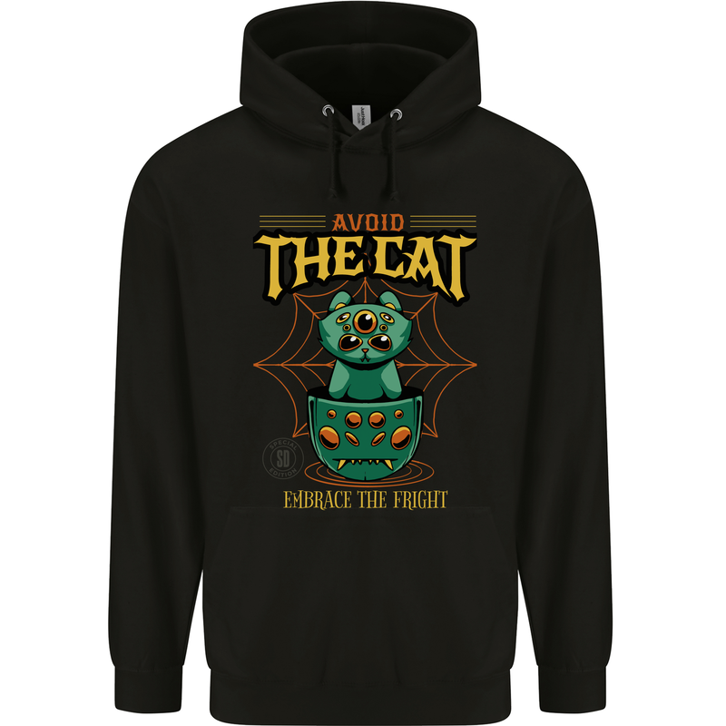 Avoid the Cat Funny Halloween Satanic Demon Childrens Kids Hoodie Black