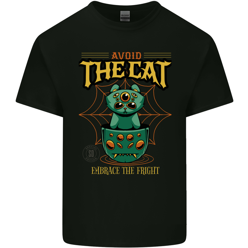 Avoid the Cat Funny Halloween Satanic Demon Mens Cotton T-Shirt Tee Top Black