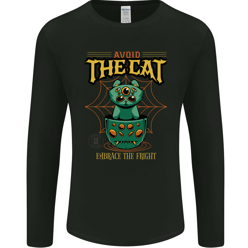 Avoid the Cat Funny Halloween Satanic Demon Mens Long Sleeve T-Shirt Black