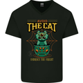 Avoid the Cat Funny Halloween Satanic Demon Mens V-Neck Cotton T-Shirt Black