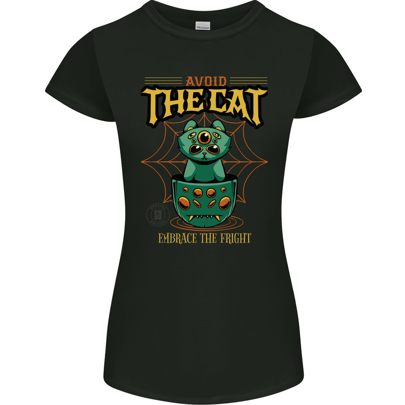 Avoid the Cat Funny Halloween Satanic Demon Womens Petite Cut T-Shirt Black