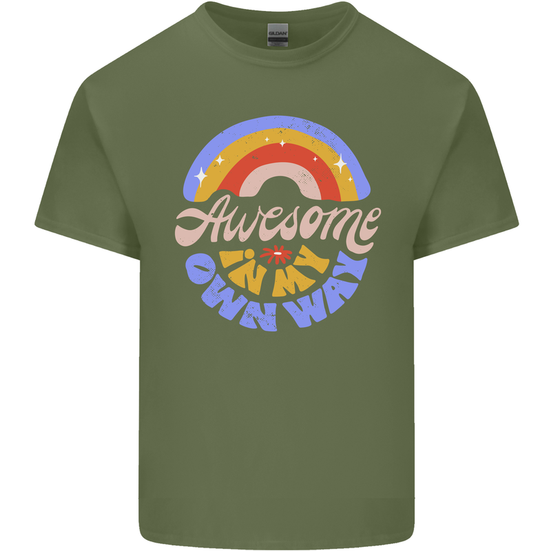 Awesome in My Own Way Different Autistic Mens Cotton T-Shirt Tee Top Military Green