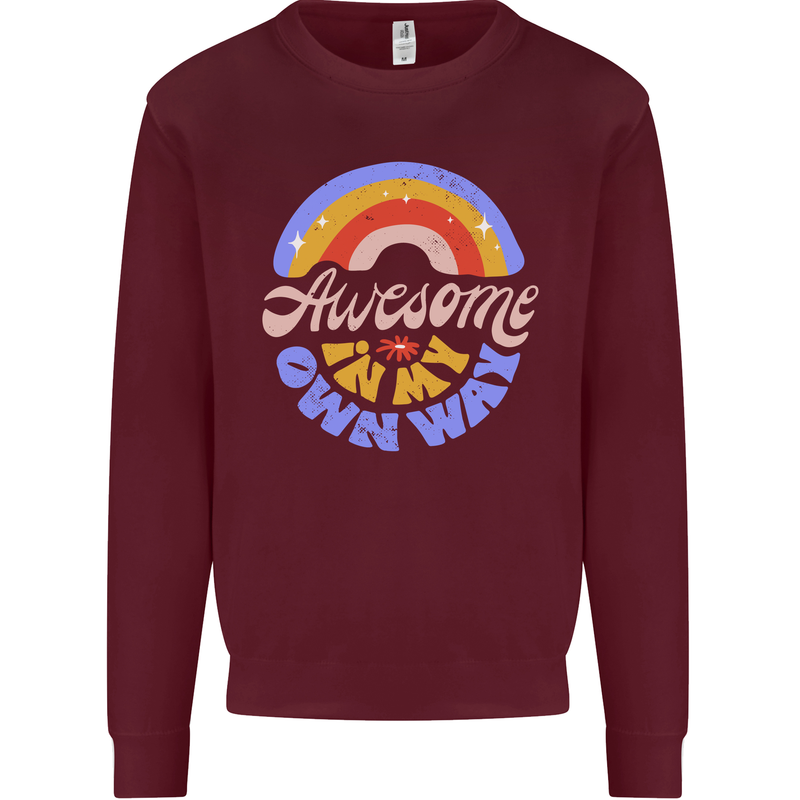 Awesome in My Own Way Different Autistic Mens Sweatshirt Jumper Maroon