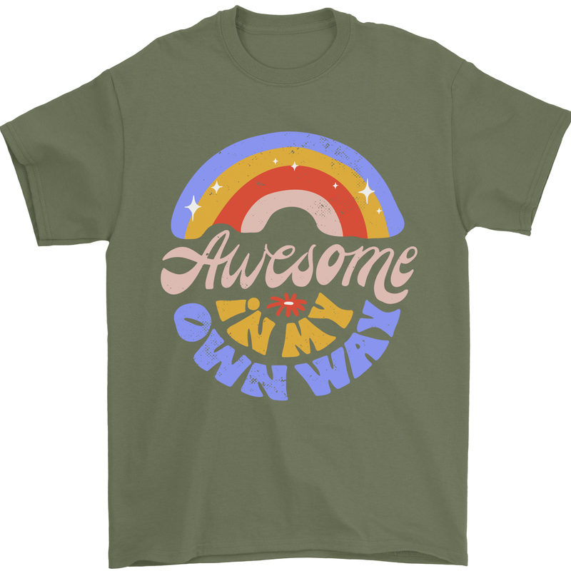 Awesome in My Own Way Different Autistic Mens T-Shirt 100% Cotton Military Green
