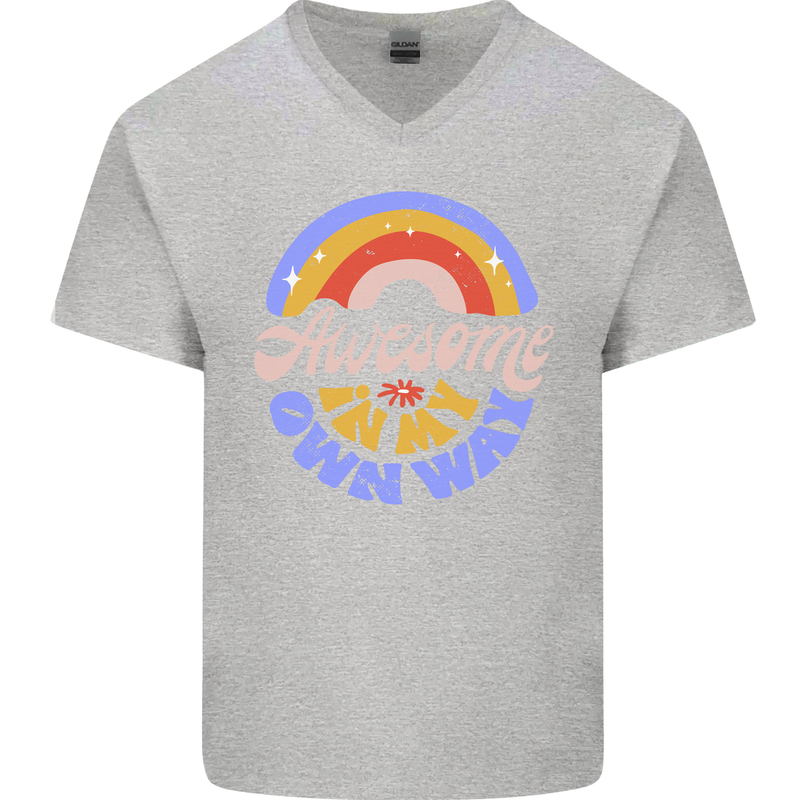 Awesome in My Own Way Different Autistic Mens V-Neck Cotton T-Shirt Sports Grey