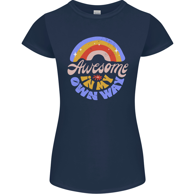 Awesome in My Own Way Different Autistic Womens Petite Cut T-Shirt Navy Blue