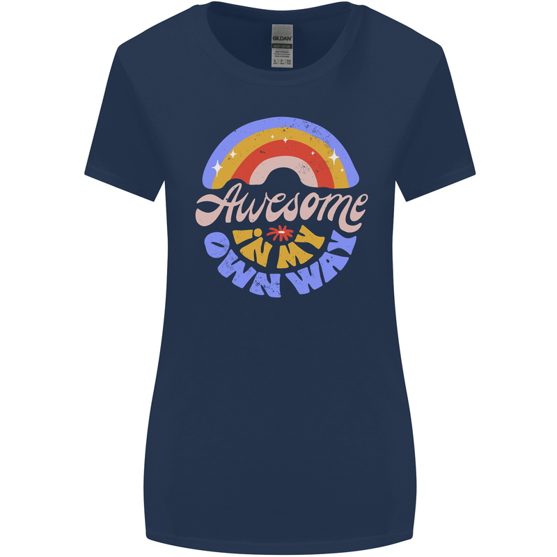 Awesome in My Own Way Different Autistic Womens Wider Cut T-Shirt Navy Blue
