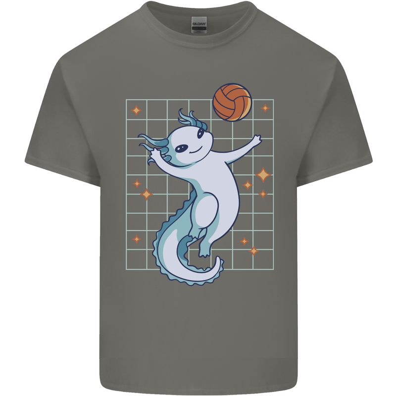 Axolotl Playing Volleyball Kids T-Shirt Childrens Charcoal