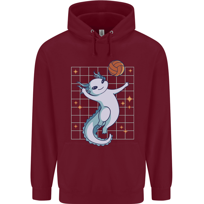 Axolotl Playing Volleyball Mens 80% Cotton Hoodie Maroon