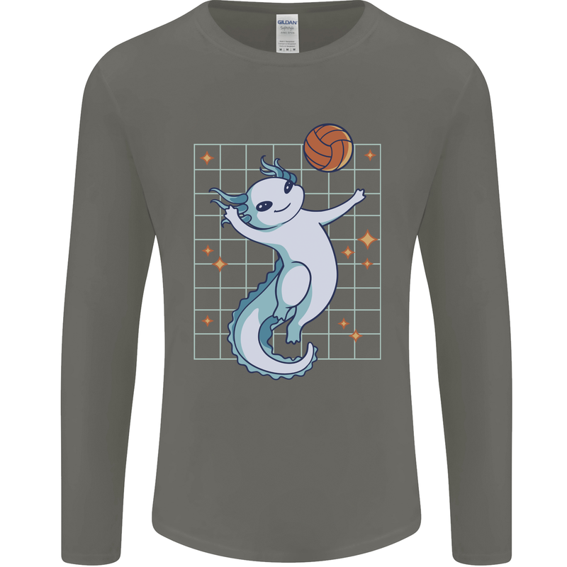 Axolotl Playing Volleyball Mens Long Sleeve T-Shirt Charcoal