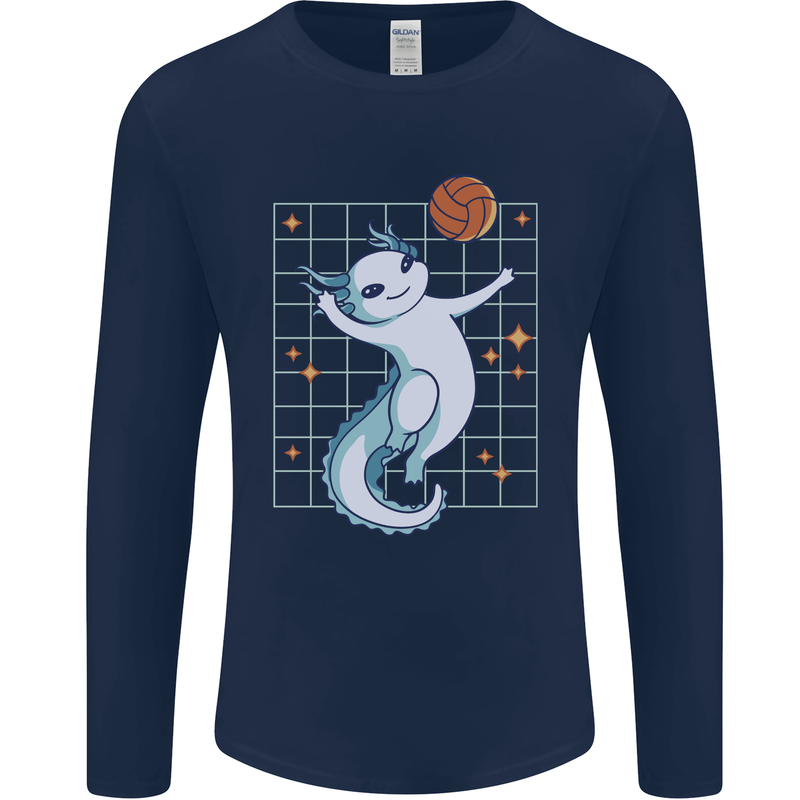 Axolotl Playing Volleyball Mens Long Sleeve T-Shirt Navy Blue