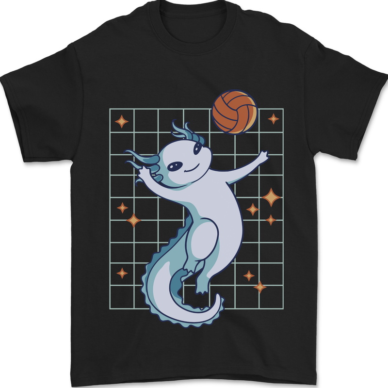 Axolotl Playing Volleyball Mens T-Shirt 100% Cotton Black