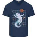 Axolotl Playing Volleyball Mens V-Neck Cotton T-Shirt Navy Blue