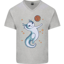 Axolotl Playing Volleyball Mens V-Neck Cotton T-Shirt Sports Grey