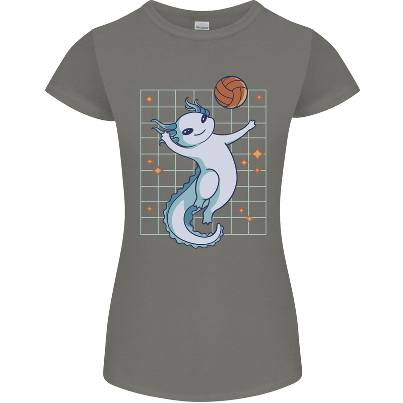 Axolotl Playing Volleyball Womens Petite Cut T-Shirt Charcoal