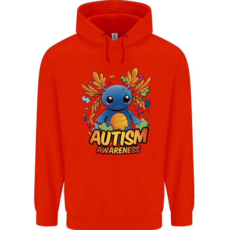 Axolottle Autism Awareness Autistic Mens 80% Cotton Hoodie Bright Red