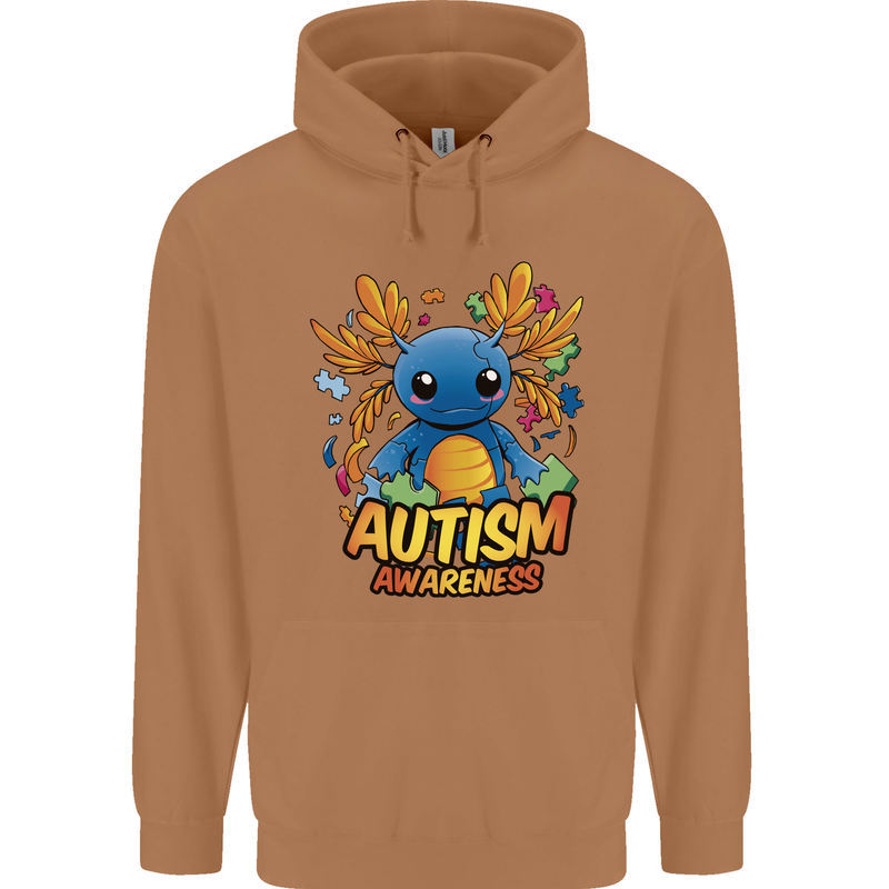 Axolottle Autism Awareness Autistic Mens 80% Cotton Hoodie Caramel Latte
