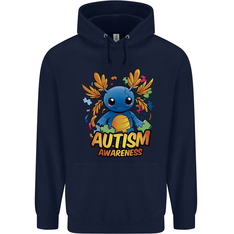 Axolottle Autism Awareness Autistic Mens 80% Cotton Hoodie Navy Blue