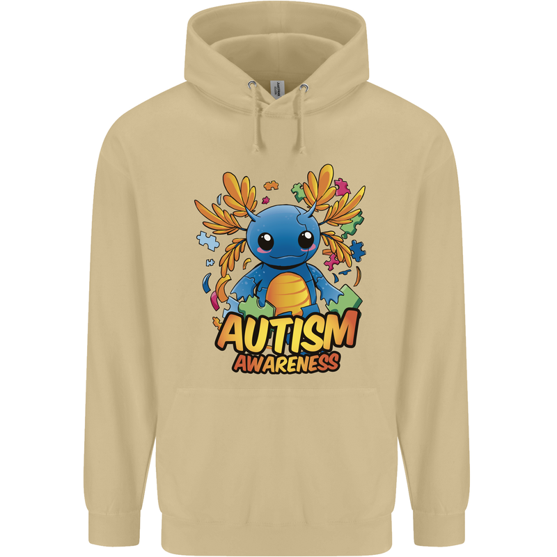 Axolottle Autism Awareness Autistic Mens 80% Cotton Hoodie Sand