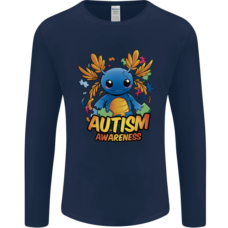 Axolottle Autism Awareness Autistic Mens Long Sleeve T-Shirt Navy Blue