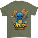Axolottle Autism Awareness Autistic Mens T-Shirt 100% Cotton Military Green