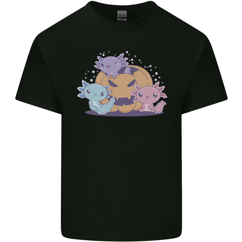 Axolottle Pumpkin Cute Halloween Kawaii Kids T-Shirt Childrens Black