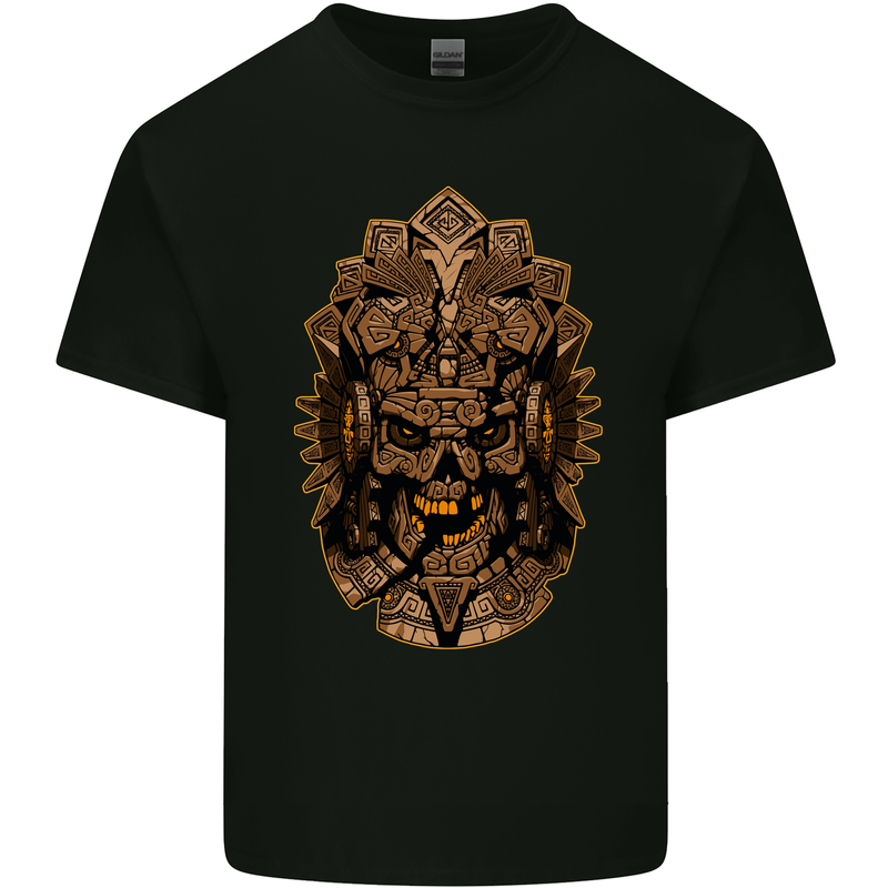 Aztec Skull Mens Cotton T-Shirt Tee Top Black