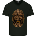 Aztec Skull Mens V-Neck Cotton T-Shirt Black