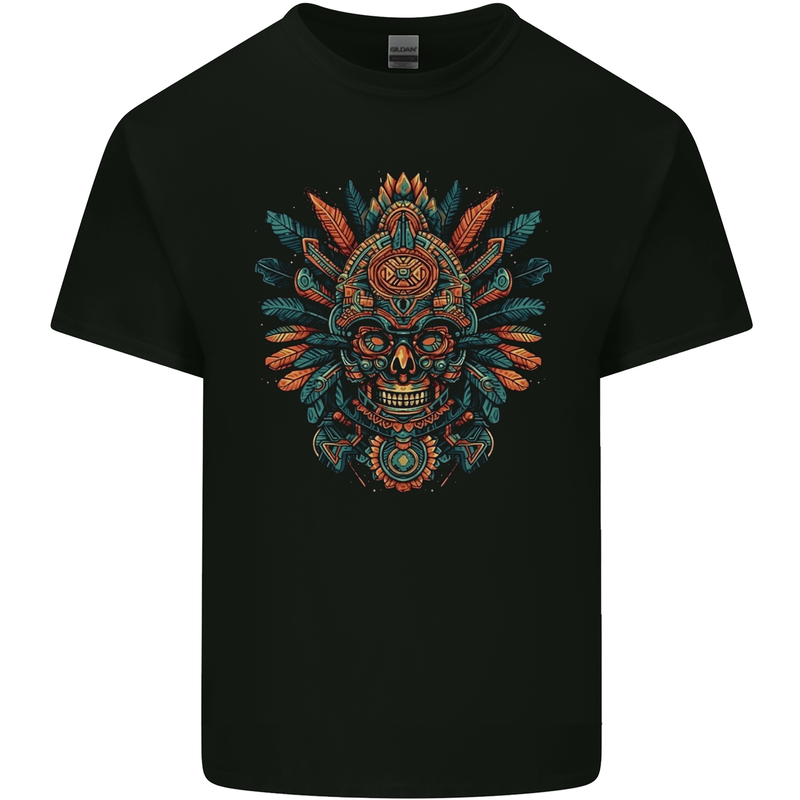 Aztec Skull Mexico Mens Cotton T-Shirt Tee Top Black