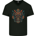 Aztec Skull Mexico Mens V-Neck Cotton T-Shirt Black