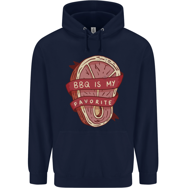 BBQ is My Favourite Funny Steak Grill Braai Mens 80% Cotton Hoodie Navy Blue