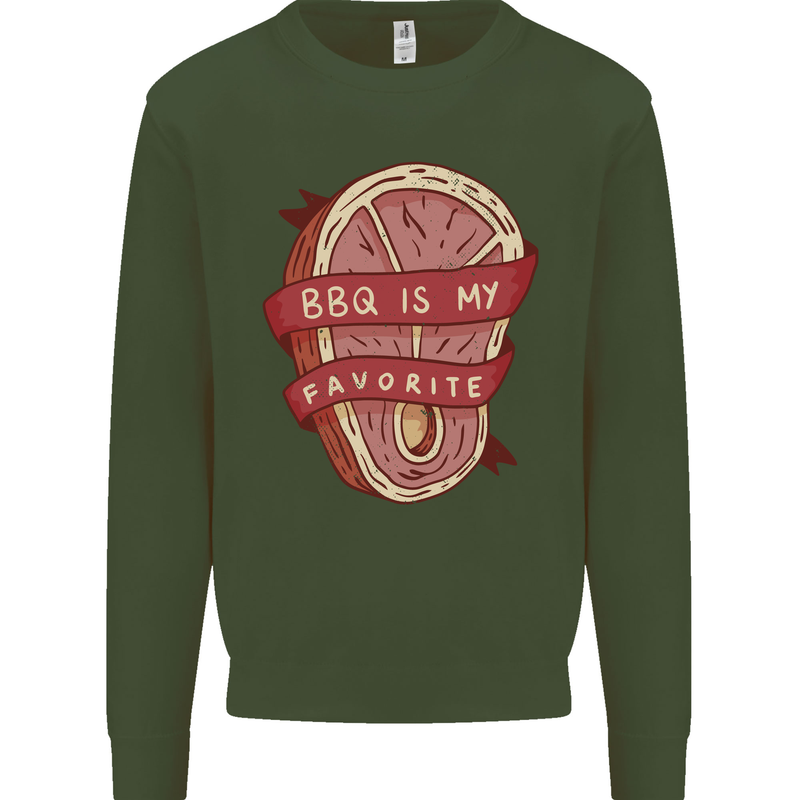 BBQ is My Favourite Funny Steak Grill Braai Mens Sweatshirt Jumper Forest Green