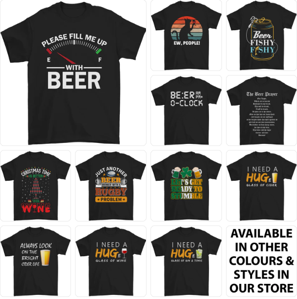 a group of t - shirts with different types of beer