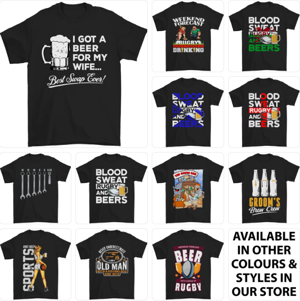 a group of t - shirts with different types of beer