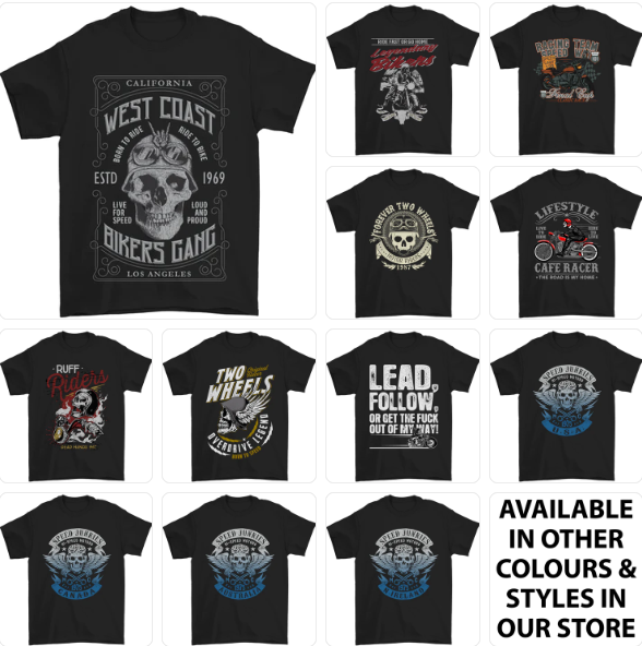 a group of t - shirts with different designs on them