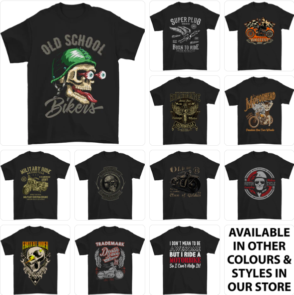 a group of t - shirts with old school bikers on them