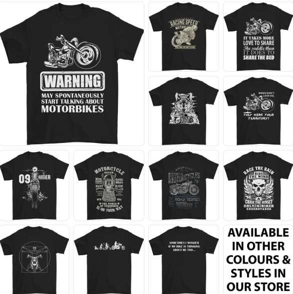 a group of t - shirts with different designs on them