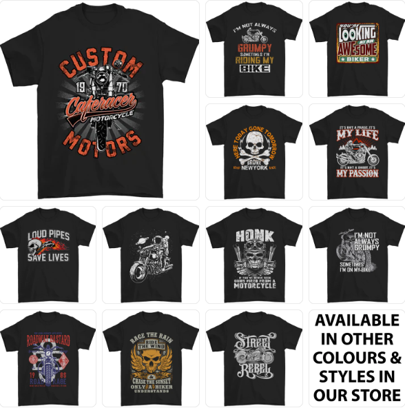 a group of t - shirts with different designs on them