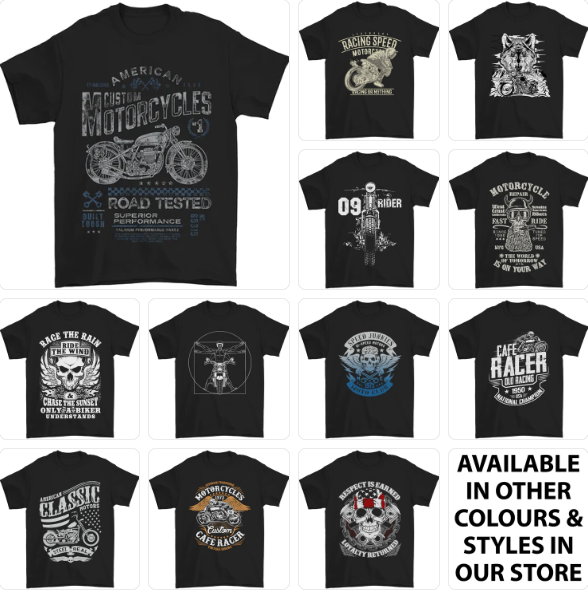 a group of t - shirts with different designs on them