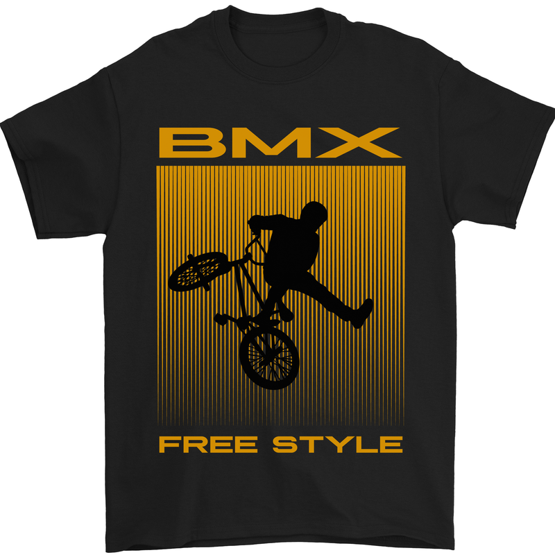 a black t - shirt with an image of a man riding a bike