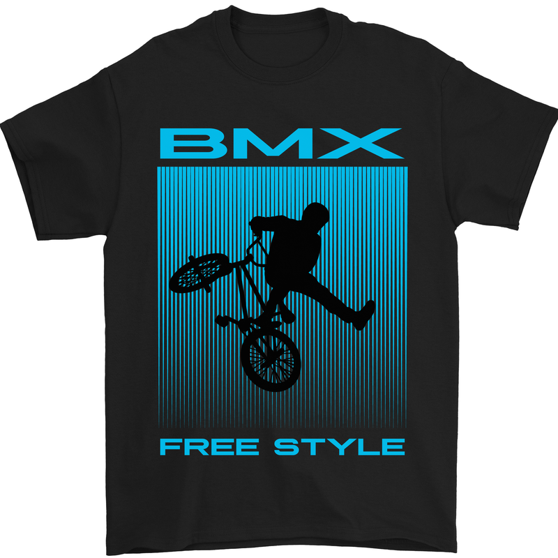 a black t - shirt with a blue bmx logo