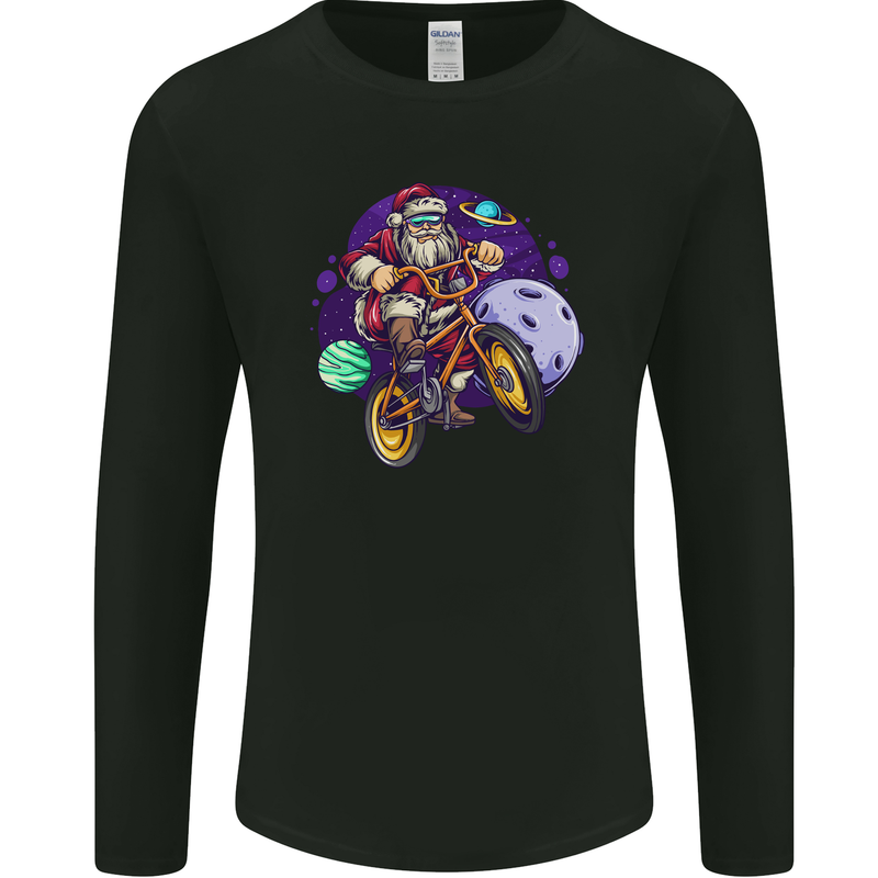 BMX Santa in Space Christmas Cycling Xmas Bike Mens Long Sleeve T-Shirt Black