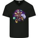BMX Santa in Space Christmas Cycling Xmas Bike Mens V-Neck Cotton T-Shirt Black