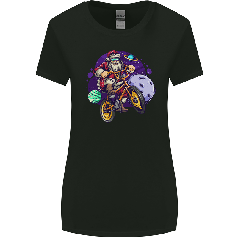 BMX Santa in Space Christmas Cycling Xmas Bike Womens Wider Cut T-Shirt Black