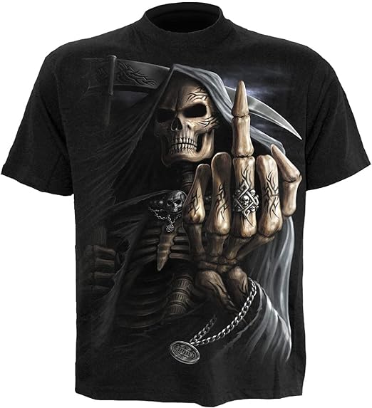 Bone Finger Mens T-Shirt Spiral Direct Grim Reaper Skull Offensive