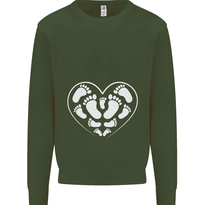 Baby Heart New Baby Pregnancy Pregnant Kids Sweatshirt Jumper Forest Green