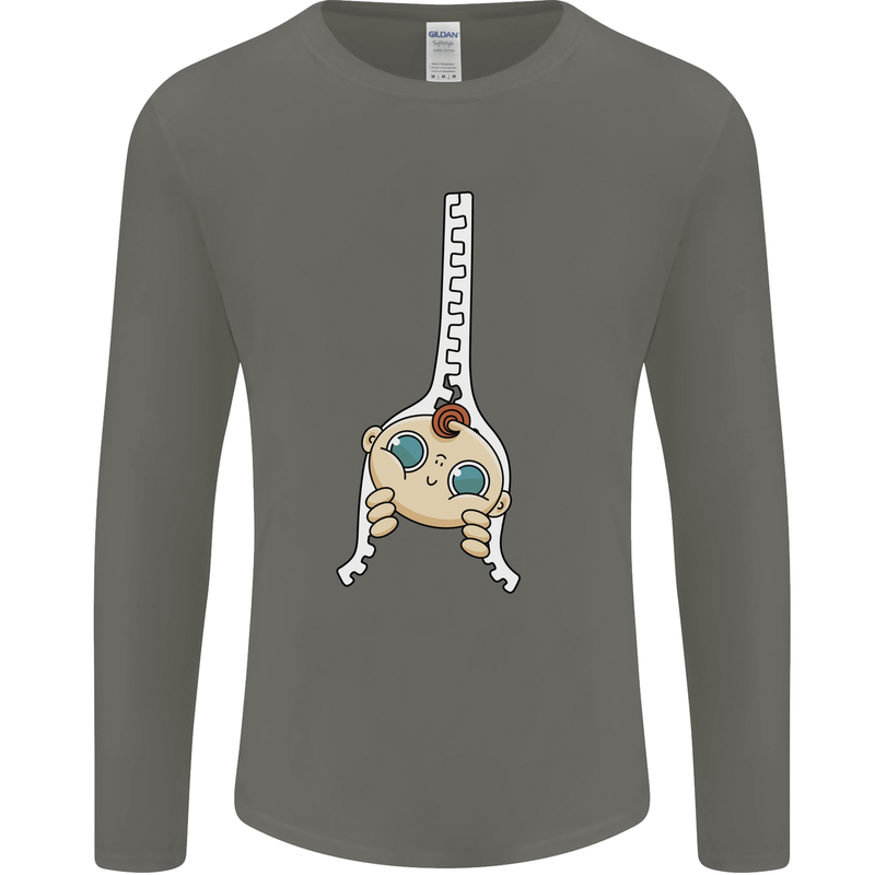 Baby Zipper New Baby Pregnancy Pregnant Mens Long Sleeve T-Shirt Charcoal