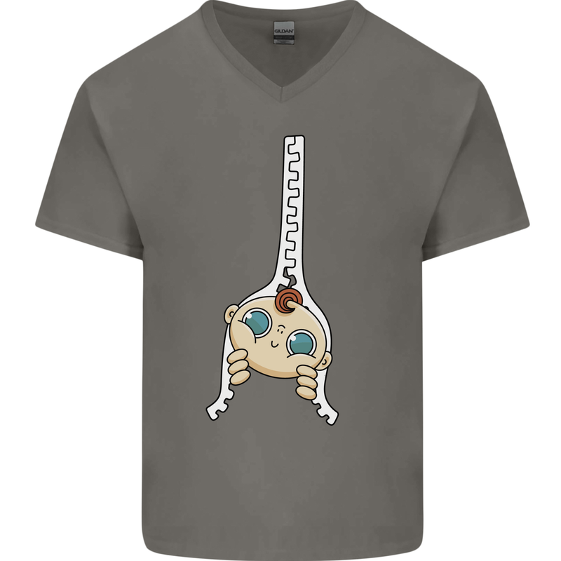 Baby Zipper New Baby Pregnancy Pregnant Mens V-Neck Cotton T-Shirt Charcoal
