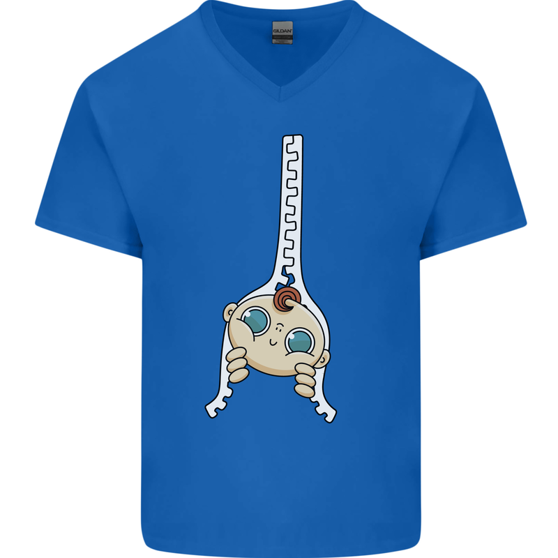 Baby Zipper New Baby Pregnancy Pregnant Mens V-Neck Cotton T-Shirt Royal Blue